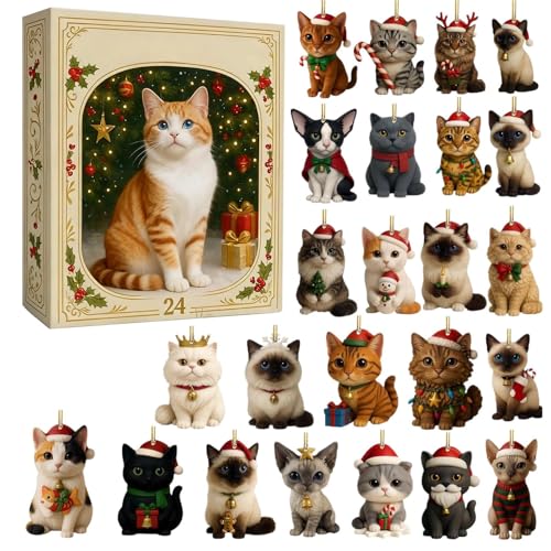 BommFu Weihnachts Countdown Adventskalender | 24 Days Katze Ornamente Weihnachten Countdown Kalender - Cartoon Kätzchen Weihnachtsbaum Dekoration Kalender von BommFu