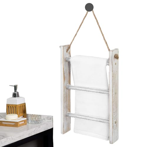 Deckenleiter | 3-stöckiger Handtuchhalter Zur Wandmontage | -Badetuchleiter Mit Seil | Dekorativer Badezimmer-Handtuchhalter | Leiter Für Decken - Badetuchhalter Für Bauernhaus-Raumdekoration von BommFu