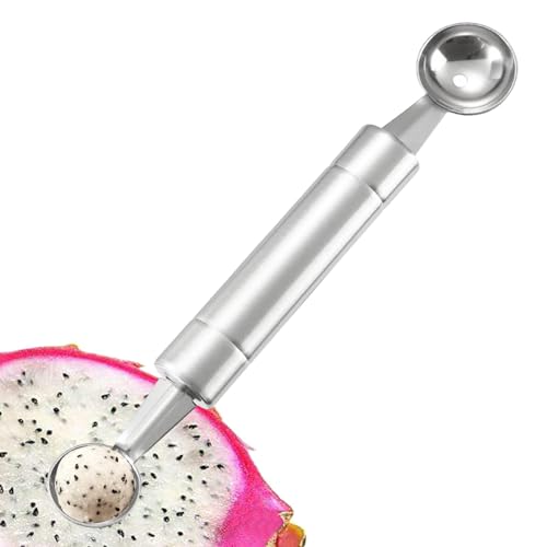 BommFu Wassermelonen-Kugelausstecher, doppelköpfiger Obst-Kugelausstecher - Wassermelonen-Kugelschneider, Obstschaufel aus Edelstahl, Doppelseitige Küchenhelfer, lebensmittelechtes für Eis, 1 Stück von BommFu