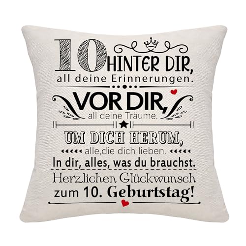 10 Jahre alt Mädchen Jungen Geburtstag Geschenk Hinter dir all deine Erinnerungen Inspirierende Geschenk 10. Geburtstag Geschenk Kissenbezug für Tochter Sohn Schwester Enkelin Enkel Freunde(10) von Bommex