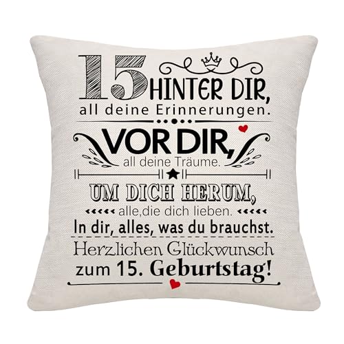 15 Jahre alt Mädchen Jungen Geburtstag Geschenk Hinter dir all deine Erinnerungen Inspirierende Geschenk 15. Geburtstag Geschenk Kissenbezug für Tochter Sohn Schwester Enkelin Enkel Freunde(15) von Bommex