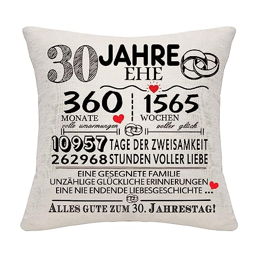 Bommex 30 Jahre Ehe Geschenk 30. Hochzeitstag Kissen Abdeckung Keepsake Dekoration Geschenk für Paare Eltern Frauen Männer Mama Papa Ehemann Frau Oma Opa Tante Onkel Freunde (30. Jahrestag) von Bommex