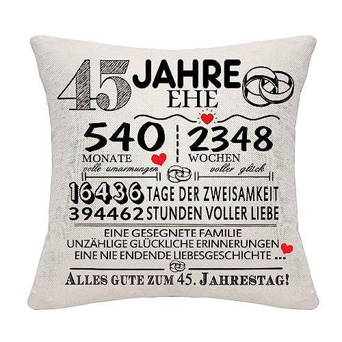 Bommex 45 Jahre Ehe Geschenk 45th Wedding Anniversary Cushion Cover Keepsake Dekoration Geschenk für Paare Eltern Frauen Männer Mama Papa Ehemann Frau Oma Opa Tante Onkel Freunde (45. Jahrestag) von Bommex