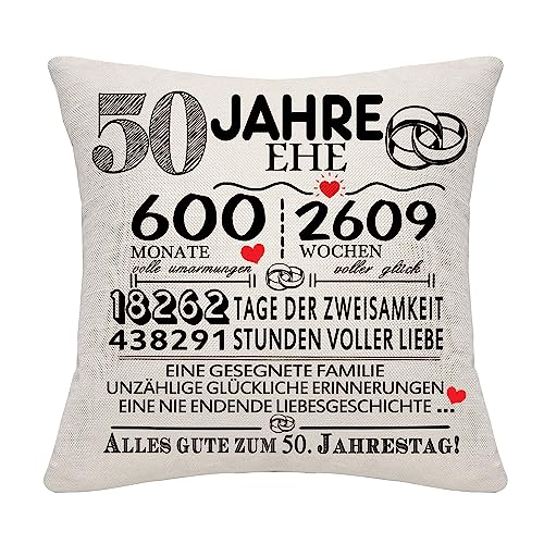 Bommex 50 Jahre Ehe Geschenk 50. Hochzeitstag Kissen Abdeckung Keepsake Dekoration Geschenk für Paare Eltern Frauen Männer Mama Papa Ehemann Frau Oma Opa Tante Onkel Freunde (50. Jahrestag) von Bommex