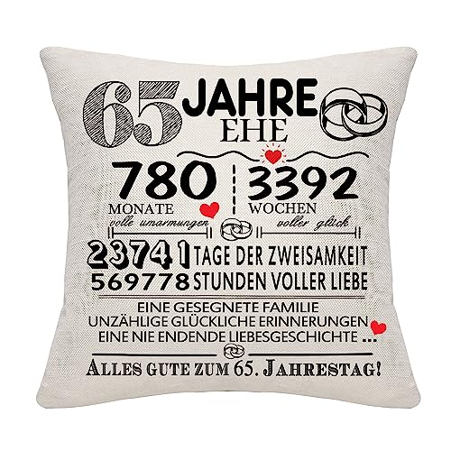 Bommex 65 Jahre Ehe Geschenk 65th Wedding Anniversary Kissen Abdeckung Keepsake Dekoration Geschenk für Paare Eltern Frauen Männer Mama Papa Ehemann Frau Oma Opa Tante Onkel Freunde (65. Jahrestag) von Bommex