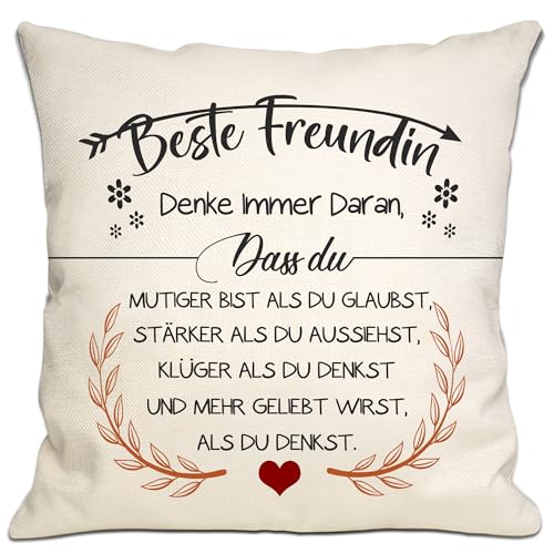 Bommex Denke Immer daran DASS du mutiger bist als du glaubst Kissenbezüge für Frauen Mädchen Inspirierendes Geschenk für Beste Freundin Geburtstag (Beste Freundin-1) von Bommex