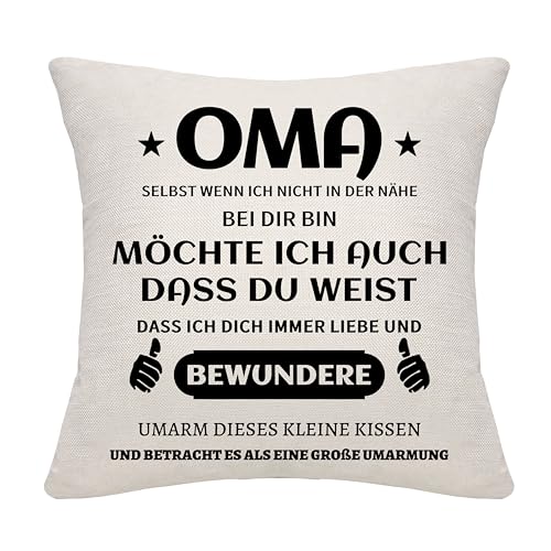 Bommex Erinnerungsgeschenk für Oma von Enkeltochter Enkelsohn Geschenk für Oma Kissenbezug für Oma Geburtstag Muttertag (Oma) von Bommex