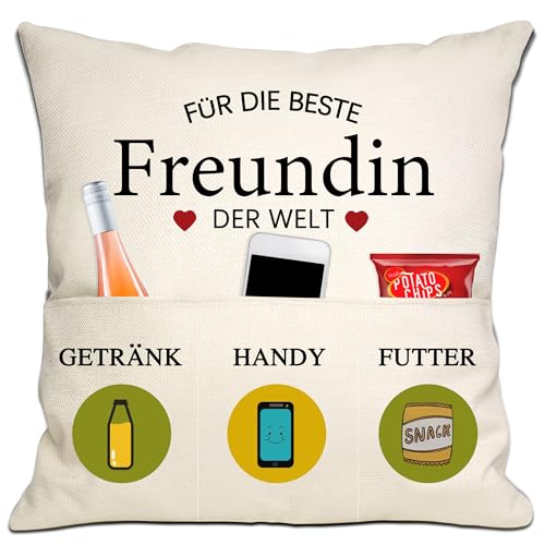 Bommex Freundin Geschenk Beste Freundin in der Welt Kissenabdeckungen 18x18 Zoll mit 3 Taschen für Freundin Geburtstag Geschenk Valentinstag (Freundin) von Bommex