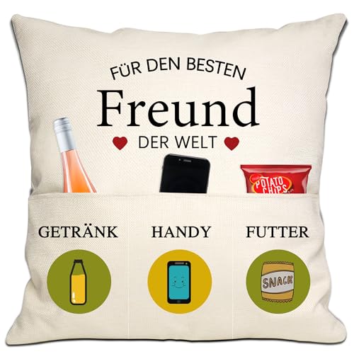 Bommex Geschenk für Freund Bester Freund in der Welt Kissenbezüge 18x18 Zoll mit 3 Taschen für Freund Geburtstag Geschenk Valentinstag (Freund) von Bommex