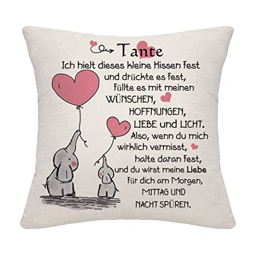 Bommex Tante Geschenk Kissenbezug für Tante Geschenk für Tante von Nichte Neffe Tante Kissenbezug Tante Wiedersehen Geschenk Geburtstagsgeschenk (Tante) von Bommex