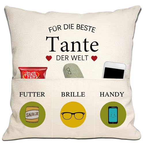 Bommex Tante Geschenk von Nichte Neffe Beste Tante in der Welt Kissenbezug 18x18 Zoll mit 3 Taschen für Tante Geburtstag Geschenk (Tante) von Bommex