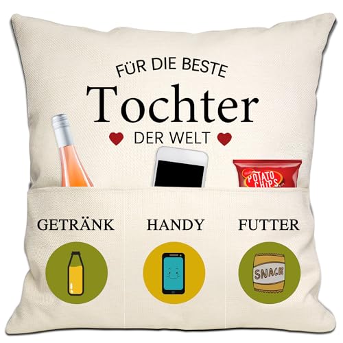 Bommex Tochter Geschenk von Mama Papa Beste Tochter in der Welt Kissenabdeckungen 18x18 Zoll mit 3 Taschen für Tochter Geburtstag Geschenk Graduierung Geschenk (Tochter) von Bommex