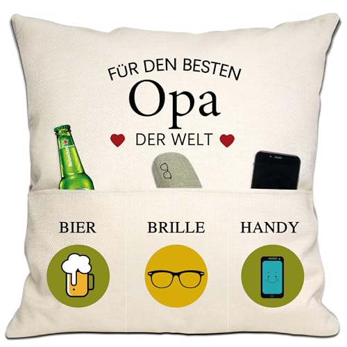 Opa Geschenk von Enkelin Enkel Kissenbezug 18x18 Zoll mit 3 Taschen für Opa Bestes Opa Geschenk Geburtstagsgeschenk Vatertagsgeschenk (Opa) von Bommex