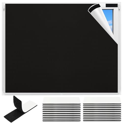 Bomtop Fenster Verdunkelung 3m x 1.45m verdunklungsrollo ohne Bohren, verdunkelung Fenster Sonnenschutz, dachfenster Verdunkelung und 20 Pcs Klettband selbstklebend von Bomtop