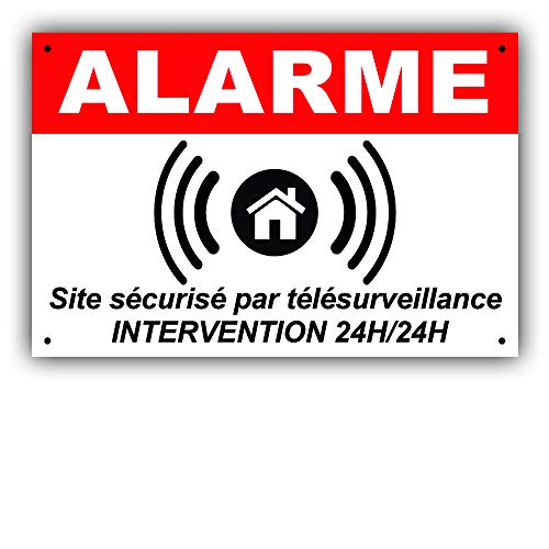 Warnschild aus PVC + 4 Löcher zur Befestigung mit Text: Website gesichert durch Fernüberwachung – 24 Stunden ARB (300 x 200 mm) von Bon'impression