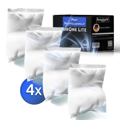 BonAura® AirOne Lite Badezimmer & Küche Luftentfeuchter Nachfüllpack I 4er Set 450g Luftentfeuchter Granulat I Entfeuchter Nachfüllpack I Schutz gegen Schimmel & Gerüche von BonAura