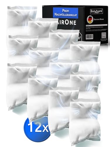 BonAura® AirOne Luftentfeuchter Nachfüllpack I 12er Set 680g Luftentfeuchter Granulat I Entfeuchter Nachfüllpack für Wohnräume I Schutz gegen Schimmel & Gerüche von BonAura
