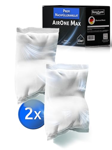 BonAura® AirOne Max Luftentfeuchter Nachfüllpack I 2er Set 980g Luftentfeuchter Granulat I Entfeuchter Nachfüllpack für Keller I Schutz gegen Schimmel & Gerüche von BonAura