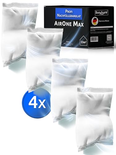 BonAura® AirOne Max Luftentfeuchter Nachfüllpack I 4er Set 980g Luftentfeuchter Granulat I Entfeuchter Nachfüllpack für Keller I Schutz gegen Schimmel & Gerüche von BonAura