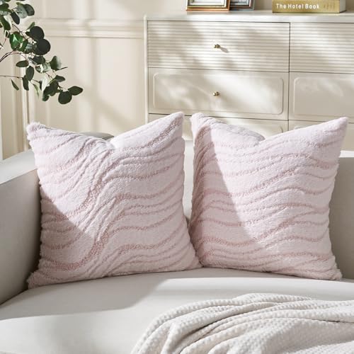 BonBotimen 2er Set 40x40cm Plüsch Samt Kissenbezüge Sofakissen Dekokissen Welle Polyster Kissenbezüge Couchkissen Weich Kissenbezug Zierkissenbezug Versteckter Reißverschluss Wohnzimmer Rosa von BonBotimen