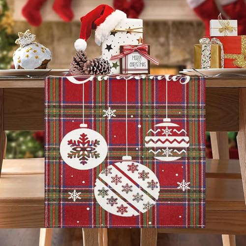 BonBotimen Tischläufer Winterlich 40 x 140 cm Tischläufer Weihnachten Modern Rot Schneeflocken Christmas Table Runner Tischdeko Weihnachten Tischläufer Abwaschbar für Winter Weihnachts Tischdeko von BonBotimen