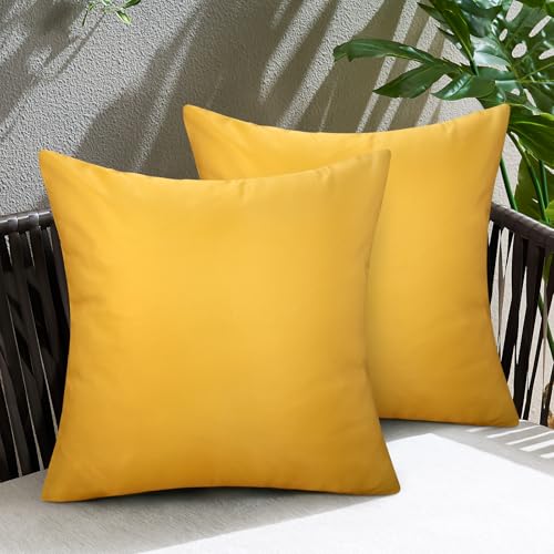 BonBotimen Wasserfeste Kissenbezüge aus Polyester, Modern und Dekorativ Pillow Case, Kissenhülle Outdoor & Indoor für Garten, Wohnzimmer, Schlafzimmer, Gelb 40 x 40 cm 2er Set von BonBotimen