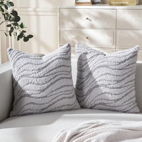 Kissenbezüge Grau 2er Set Sofakissen Sanft Dekokissen Weich Kissenbezug Couchkissen Dekorativ Zierkissenbezug für Sofa Bett Wohnzimmer Schlafzimmer klassischer Style Grau 45x45cm von BonBotimen