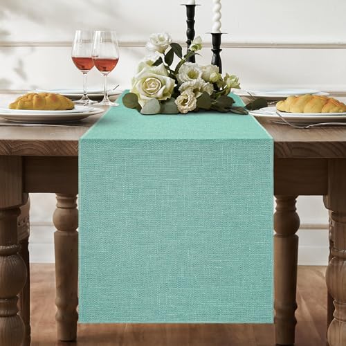 Tischläufer Hellblau Reines Leinen 30 x 180 cm Esstisch Dekorationen Tischläufer Abwaschbar Bauernhausstil Rustikal Leinen Couchtischdekoration Läufer für Heimparty Dekor von BonBotimen