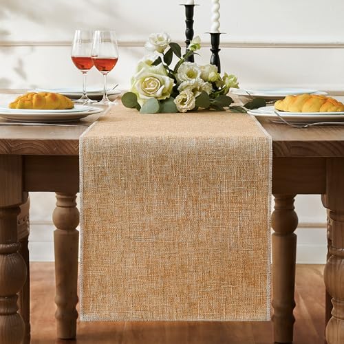 Tischläufer Holzfarbe Sackleinen-Stil Bauernhaus Langer Rustikaler Esstischläufer für Den Täglichen Gebrauch Esszimmer Party Urlaub Dekoration Outdoor 30x180 cm von BonBotimen