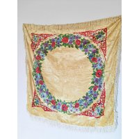 Vintage Udssr Hellgelbe Samt Tischdecke Mit Blumen Design von BonPariGift