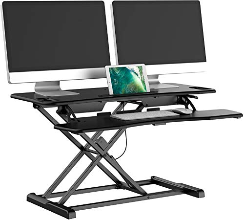 bonVIVO Höhenverstellbarer Schreibtisch-Aufsatz 95 x 40 - Sit-Stand-Erhöhung Macht Jede Workstation zum Standing Desk - Belastbar bis 15 kg Gadgets - Schwarz von bonVIVO