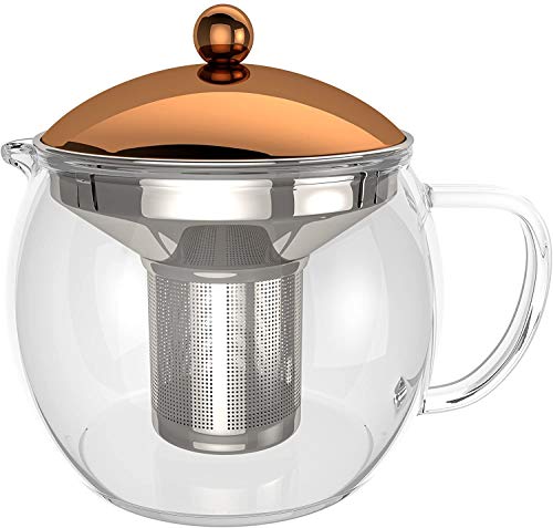 bonVIVO Teapot Tempa Teebereiter Mit Herausnehmbarem Edelstahl-Sieb, 1,5 Liter Kupfer-Chrom kanne Aus Borosilikat, Hitzebeständig, Mit Deckel In Kupfer-Chrom-Look, Tea Infuser von BonVivo