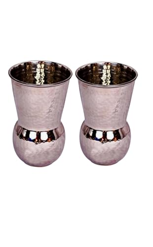 Bona fide Gehämmertes Reines Kupfer Tumbler 2er Set | Reise-Kupferbecher zum Servieren von Wasser | Für Ayurveda Gesundheitsvorteile 400ml von Bona fide - Unit of Signature Metal