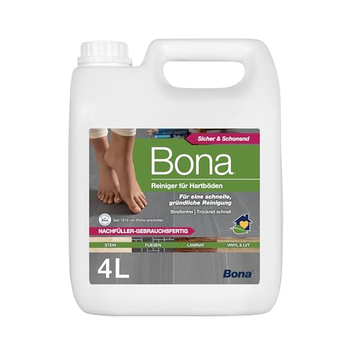 Bona Reiniger für Hartböden, Bodenreiniger Fliesen, Stein Fliesen und Laminatreiniger, Nachfüllkanister 4 L, Laminatreiniger streifenfrei, Laminat Reinigungsmittel von Bona