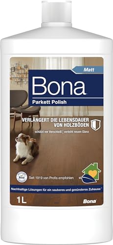 Bona Parkettpflege Öl Polish Matt, Parkettreiniger und Parkettpflege für lackierte Holzböden, 1 L von Bona