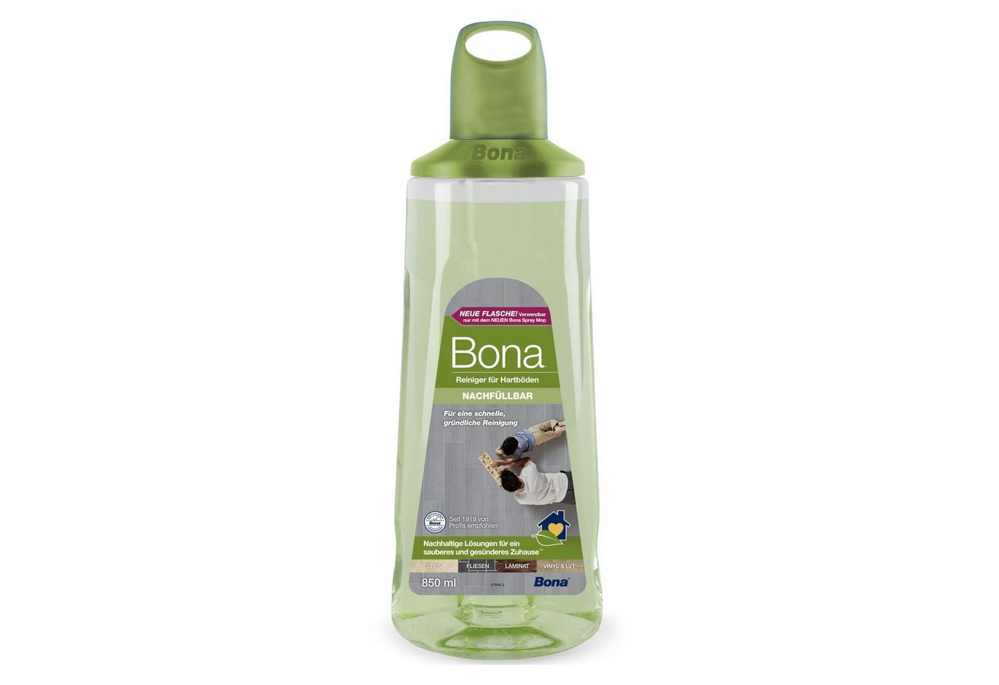 Bona Premium Spray Mop Nachfüllkartusche 850 ml Reiniger für Hartböden Fussbodenreiniger (Durchsichtig - damit man sofort weiß, wann nachgefüllt werden muss) von Bona