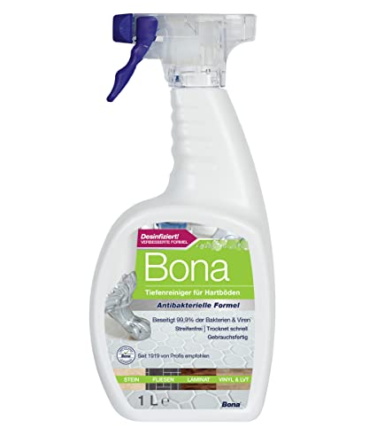 Bona Bodenreiniger, Tiefenreiniger Antibac für Stein, Fliesen und Laminat, Laminatreiniger Spray 1 L von Bona