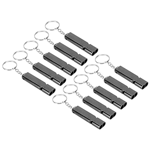 Bonbela 10 Pcs Aluminiumlegierung Notfallüberlebens Pfeife mit Schlüsselbund Doppelrohr Hochfrequenz Lauter Klang für Camping -Wanderboot Im Freien (Schwarz) von Bonbela