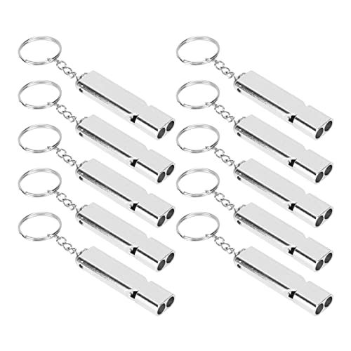 Bonbela 10 Pcs Aluminiumlegierung Notfallüberlebens Pfeife mit Schlüsselbund Doppelrohr Hochfrequenz Lauter Klang für Camping -Wanderboot Im Freien (Silber) von Bonbela