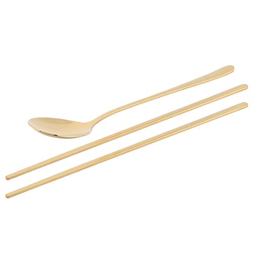 Bonbela 304 Edelstahllöffel Stäbchenkühlstäbchen Set Korean Style Besteck Weihnachtsgeschenk (Gold) von Bonbela