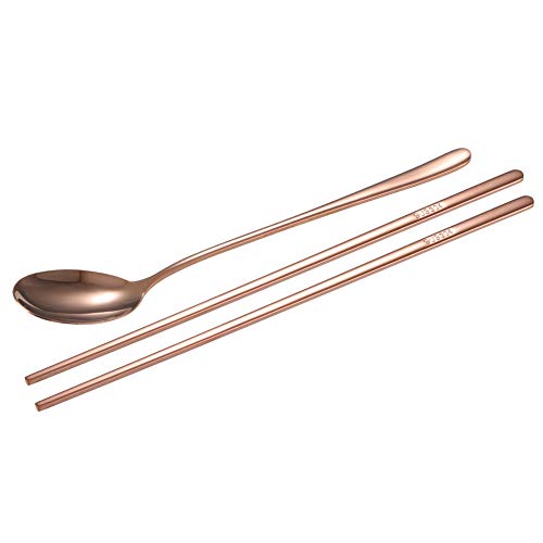 Bonbela 304 Edelstahllöffel Stäbchenkühlstäbchen Set Korean Style Besteck Weihnachtsgeschenk (Rose) von Bonbela