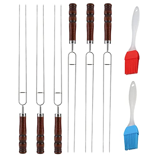 Bonbela 6pcs Edelstahl BBQ Grill Fork U -Form Barbecue Fork Spieß mit 2pcs Silikon Backöl BBQ Pinsel von Bonbela