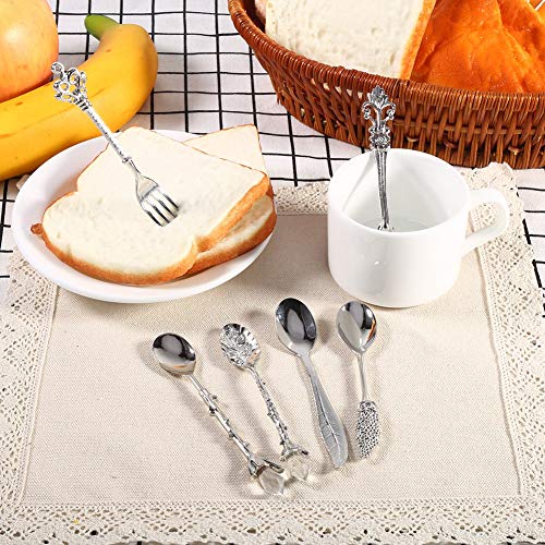 Bonbela 6pcsorset Retro Royal Style Metal Mini Kaffeelöffel und Gabelküche Obstzubehör Golden (Silber) von Bonbela