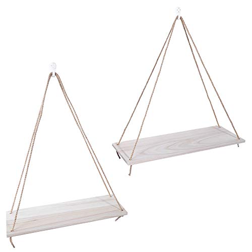 Bonbela Hanges Regal - 2pcs Holz Wandlager Rack Sling Seil Hängende Blumenköpfe Regale Hausdekorationen (Holzfarbe) von Bonbela