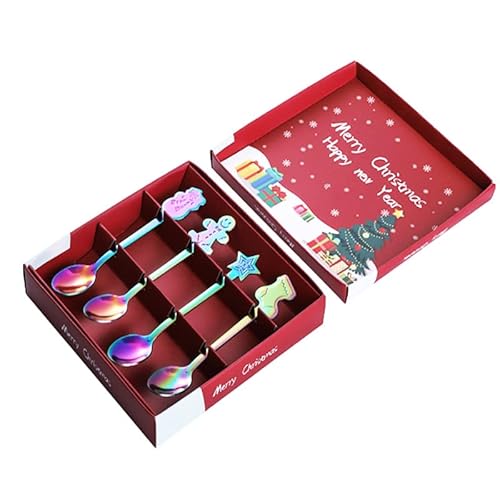 Bonbela Kaffeelöffel Set Edelstahl Dessertlöffel 4 Packspiegel Polierte Weihnachtsgeschenke mit Eleganten Mustern für Familienfreunde Küche (Farbe) von Bonbela