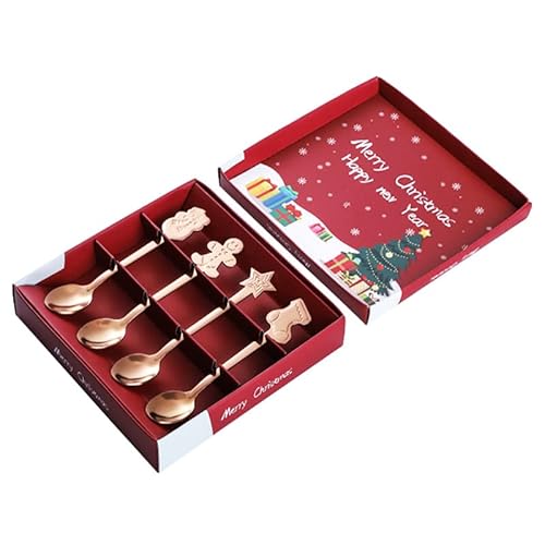 Bonbela Kaffeelöffel Set Edelstahl Dessertlöffel 4 Packspiegel Polierte Weihnachtsgeschenke mit Eleganten Mustern für Familienfreunde Küche (Roségold) von Bonbela