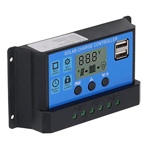 Bonbela Solar -Ladungs ​​-Controller 12V/ 24V Solar Panel Ladung Controller Intelligenter Regler mit Einstellbarem LCD -Display Dual USB Anschluss und Timereinstellung Ein-/ Aus Stunden (90a) von Bonbela