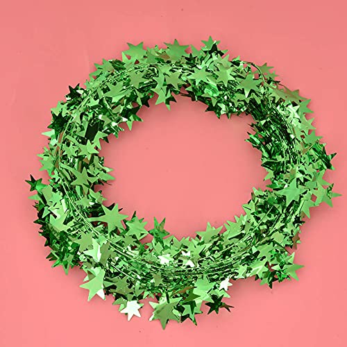 Bonbela Star Girland Star Wrader Star String 6 Farben Gold Silber Grün Rot Blau Rose Rot 7,5 M Flexibler Draht mit Spiegelstern für Weihnachtshochzeitsfeierdekorationen (Grün) von Bonbela