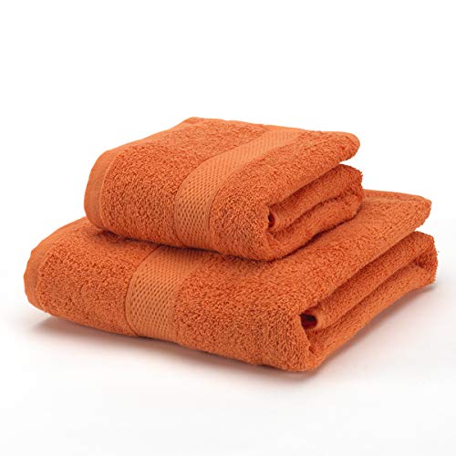 BONCASA - Handtuch-Set - 100% gekämmte Baumwolle (Nicht regeneriert) - Qualität Ring Spun - weiche Haptik - 450 g/m² (orange, Set mit 2 Stück) von Boncasa