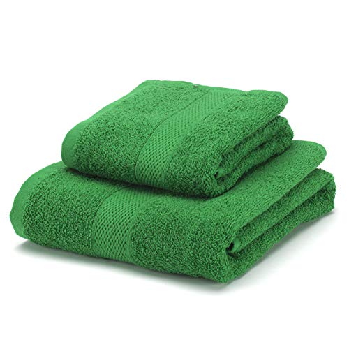 BONCASA - Handtuch-Set - 100% gekämmte Baumwolle (Nicht regeneriert) - Qualität Ring Spun - weiche Qualität - 450 g/m² (dunkelgrün, Set mit 2 Stück) von Boncasa